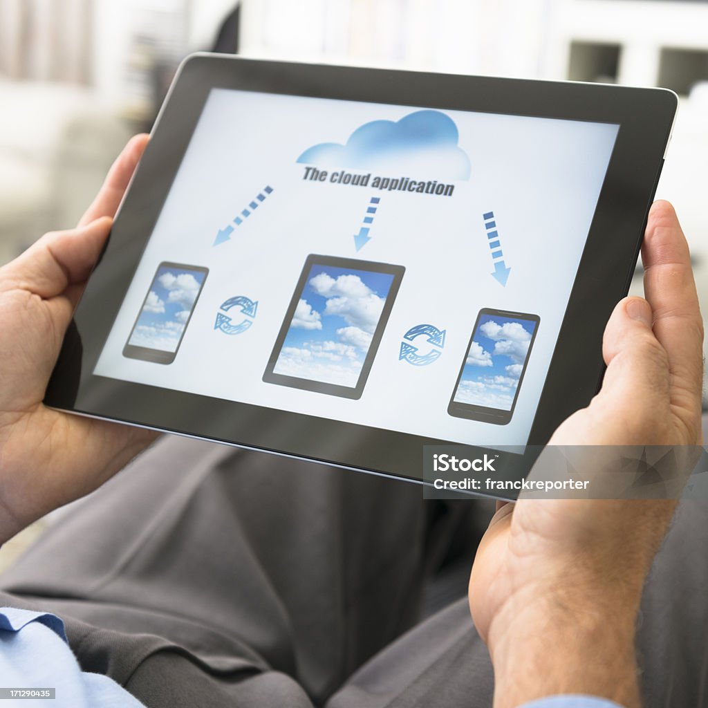 Cloud computing-Anwendung auf digitale tablet - Lizenzfrei Ausrüstung und Geräte Stock-Foto
