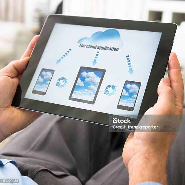 Cloud Computinganwendung Auf Digitale Tablet Stockfoto und mehr Bilder von Ausrüstung und Geräte - Ausrüstung und Geräte, Berührungsbildschirm, Cloud Computing