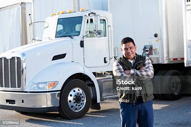 Hispanic Truck Driver Stock Photo - Download Image Now - Truck Driver, Semi-Truck, Standing