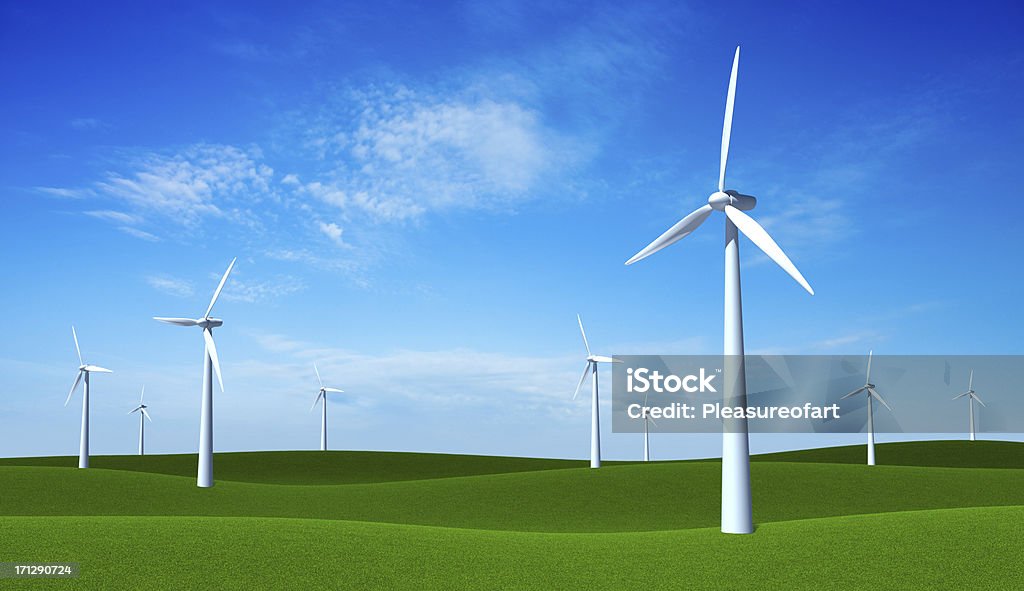 Turbine eoliche campo - Foto stock royalty-free di Abbondanza