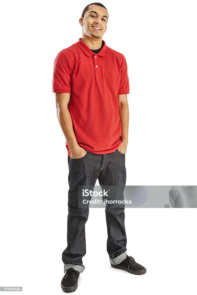 Casual hombre joven en blanco - Foto de stock de Camisa de polo libre de derechos