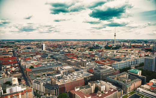 panoramic view on Berlin Skyline over Potsdamer Platz with Television Tower in the background