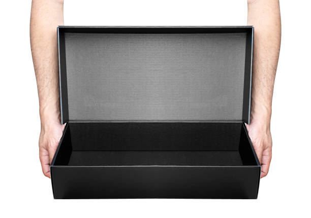 Hand hold open black box isolated on white background with clipping path Hand hold open black box isolated on white background with clipping path logistical stock pictures, royalty-free photos & images