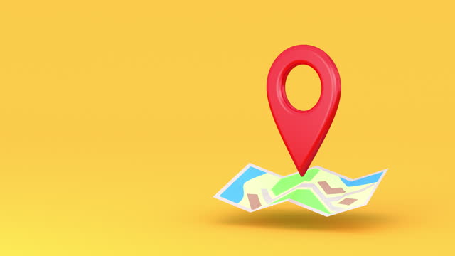 Red map pointer isolated on the yellow background. Map pin icon. GPS place marker. Location symbol.