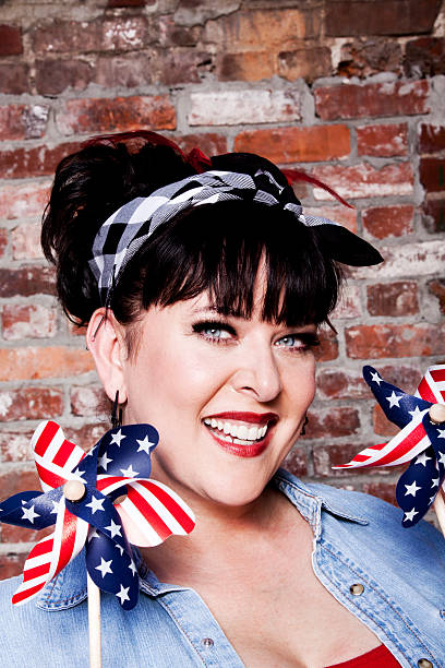istock Retro Woman with Patriotic Pinwheels 171291887