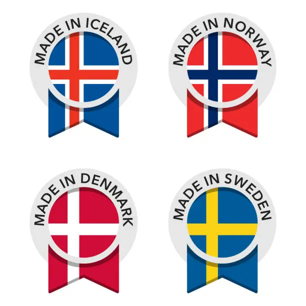 Vector illustration of Made in Iceland, Norway, Denmark and Sweden