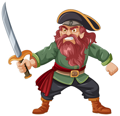A determined pirate cartoon character battles with an angry expression