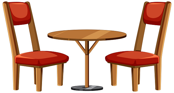 An isolated vector cartoon illustration of a vintage chair and table set
