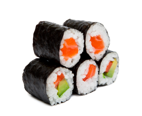 Sushi roll with salmon and shrimp tempura