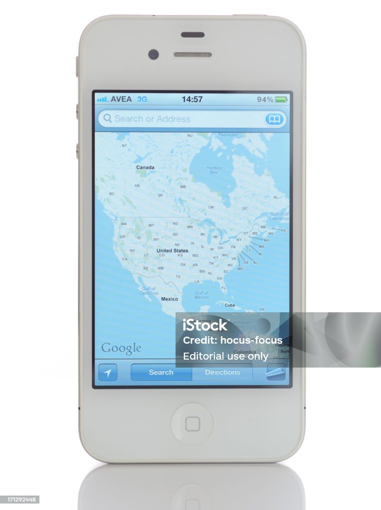 Карты Google на iPhone 4 - Стоковые фото Карта роялти-фри