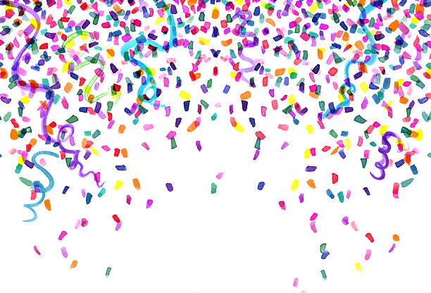 Watercolor Confetti Painting Watercolor painting of falling confetti and streamers. confetti illustrations stock illustrations
