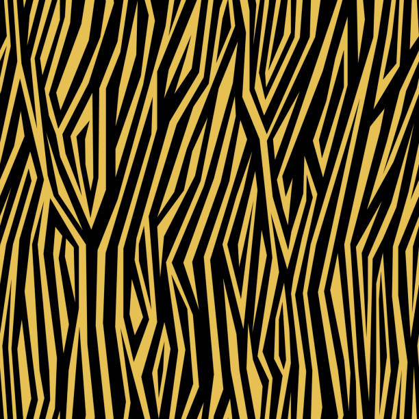 istock Seamless abstract striped pattern in camouflage style. Yellow stripes on black background. Modern zebra motif. Decorative vector illustration for textile, packaging, and artistic projects. 1712935753
