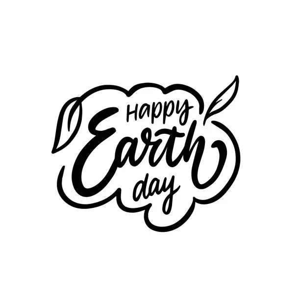 Vector illustration of Happy Earth day lettering phrase. Save nature ecology vector clipart.