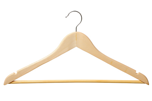 Wooden coat hanger isolated on white background with clipping path.