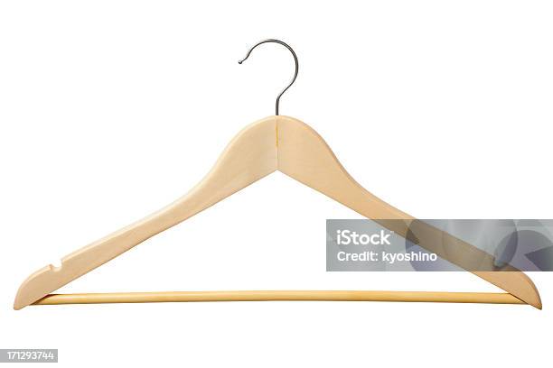 Isolated Shot Of Wooden Coat Hanger On White Background Stock Photo - Download Image Now