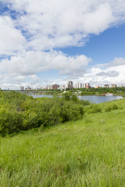 istock Vertical Image of Saskatoon Skyline and Riverbank 171293768