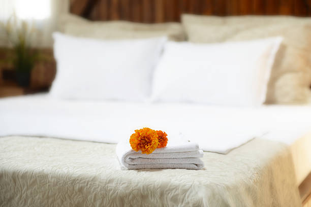 hotel towels stock photo
