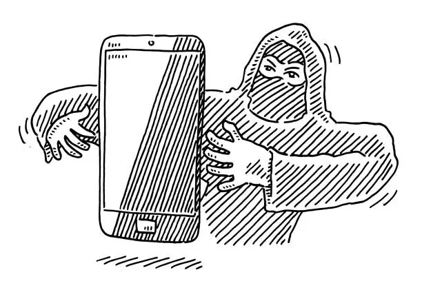 Vector illustration of Smartphone Theft Crime Drawing