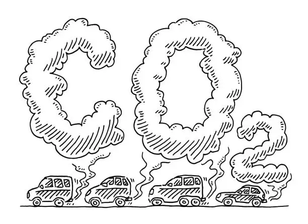 Vector illustration of Car Traffic Carbon Emissions Drawing