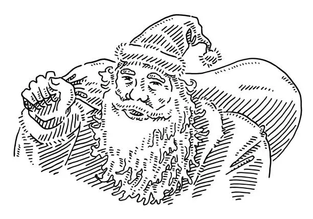 Vector illustration of Santa Claus Holding Sack Drawing