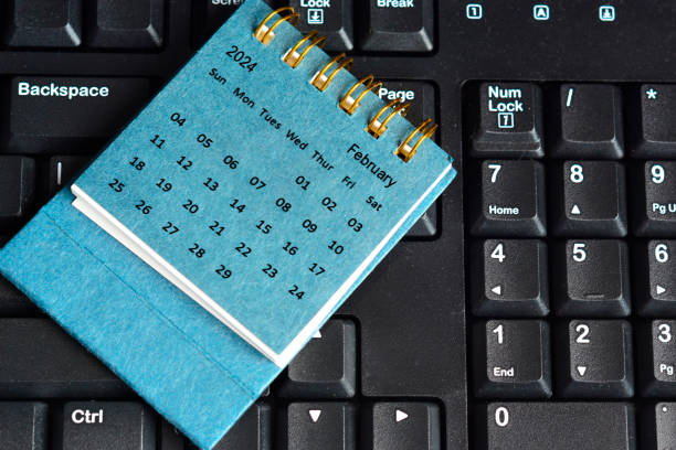 February 2024 calendar on keyboard. 2024 New Year Concept