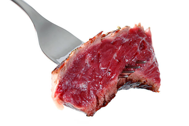 istock Big Chunk of Rare Meat on a Fork 171294849