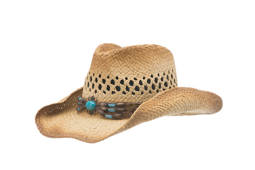 Feminine Western straw hat isolated on 255 white background.