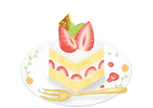illustrations, cliparts, dessins animés et icônes de gâteau aux fraises dans une assiette - illustration and painting cake chocolate chocolate candy