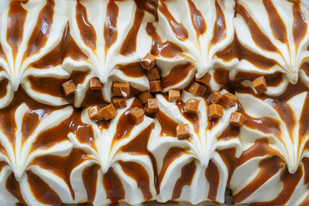 istock White surface texture of Caramel Ice cream covered with brown stripes 1712958779
