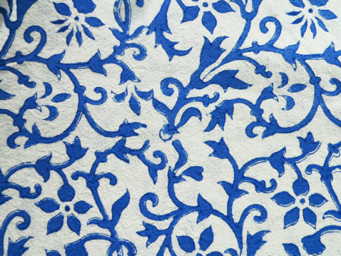 White and blue fabric.  Indian blue block print on white cotton fabric. Useful for textures and backgrounds. Scan.