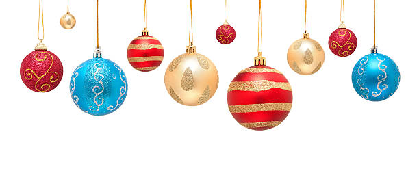 bolas de navidad aislado sobre fondo blanco - christmas decoration fotografías e imágenes de stock