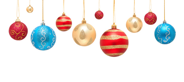 Red baubles for Christmas tree decoration with clipping path
