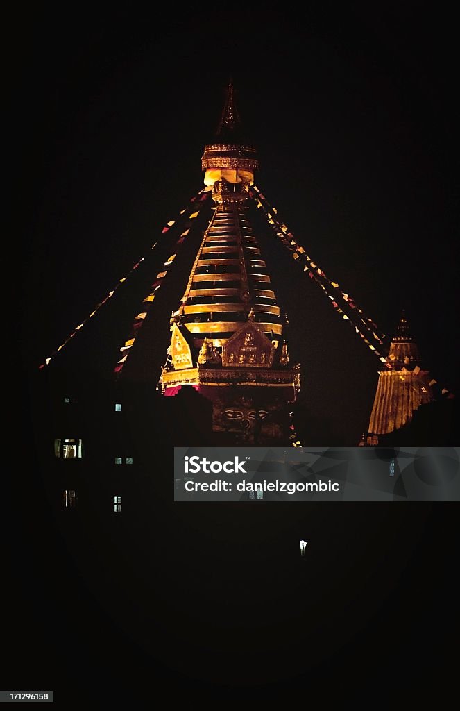 Swayambhunath Stupa (małpa świątyni), Kathmandu, Nepal-noc strzał - Zbiór zdjęć royalty-free (Azja)