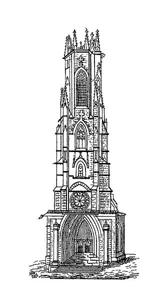 フリブール大聖堂、スイス/アンティークなイラスト - window rose window gothic style architecture点のイラスト素材／クリップアート素材／マンガ素材／アイコン素材
