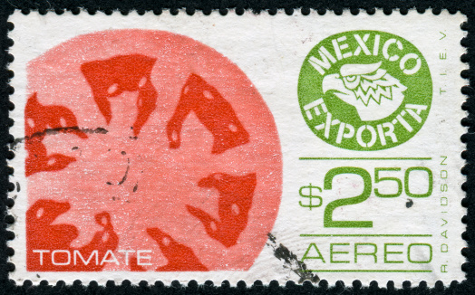 Cancelled Stamp From Mexico Featuring Tomatoes For Export.