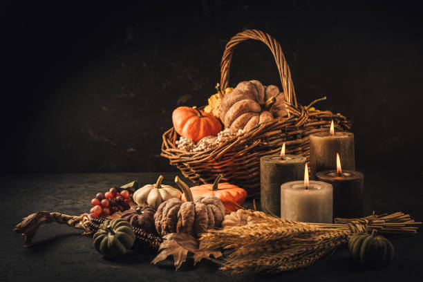 istock Pumpkins on wooden table - Thanksgiving, fall themed holiday table setting arrangement for a seasonal party 1712972364