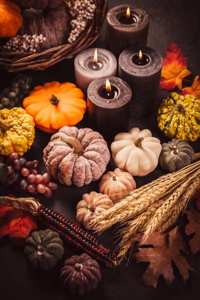 istock Pumpkins on wooden table - Thanksgiving, fall themed holiday table setting arrangement for a seasonal party 1712972375