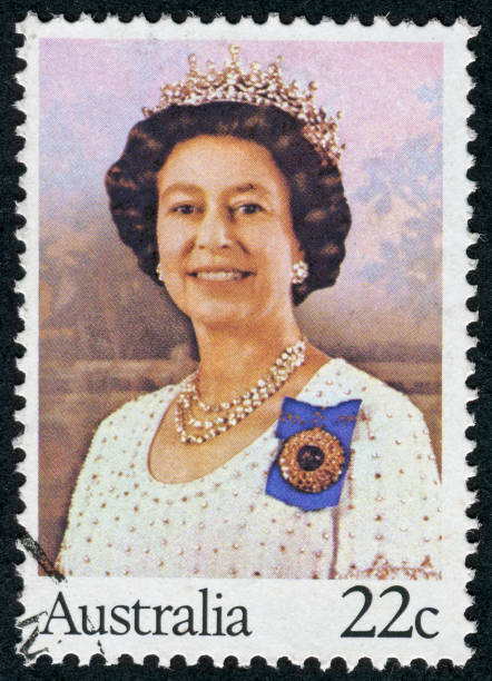 Queen Elizabeth II Stamp "Richmond, Virginia, USA - June 29th, 2012:  Cancelled Stamp From Australia Featuring The Queen Of England, Elizabeth II." postage stamp photos stock pictures, royalty-free photos & images