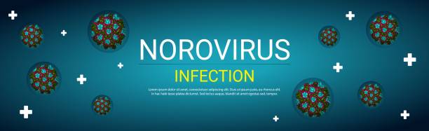 ilustracja wektorowa banera norovirus na ciemnym tle - norovirus diarrhea gastroenteritis virus stock illustrations