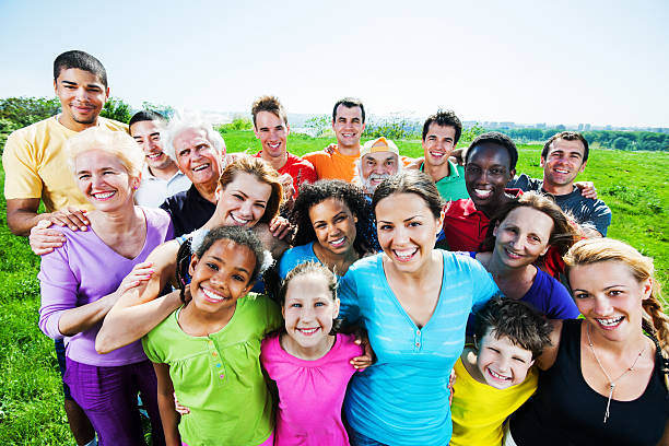 istock Above view. Large group of embraced people in nature. 171297704