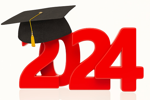 New Year Education Concept 2024 with Graduation Hat. 2024 New Year Concept. 3D Render