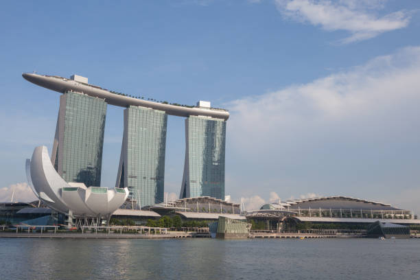 Singapore - 9 March 2024: Night view of Marina Bay Sands, an integrated resort fronting Marina Bay in Singapore and a landmark of Singapore.