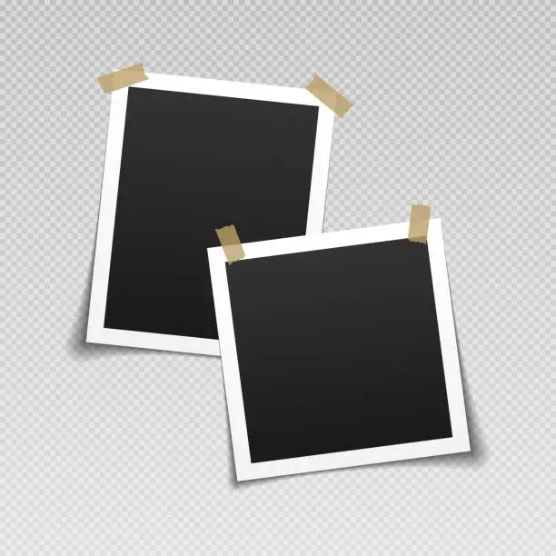 Vector illustration of Empty photos frame with adhesive tapes.
