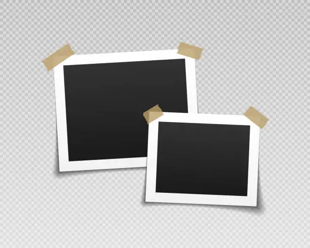 Vector illustration of Empty photos frame with adhesive tapes.