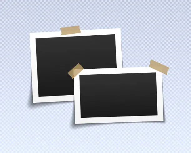 Vector illustration of Empty photos frame with adhesive tapes.