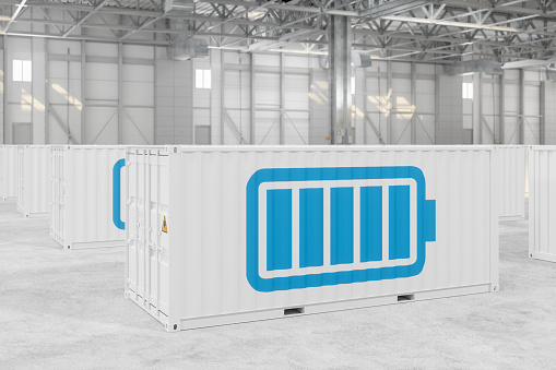 Close-up View Of Energy Storage Units In Warehouse