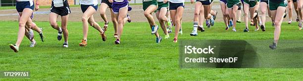 Group Of Runners Starting A Cross Country Race Stock Photo - Download Image Now - Cross-Country Running, Active Lifestyle, Adolescence