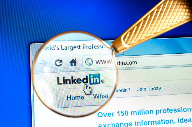 loupe organisés sur linkedin site web - linked in photos et images de collection