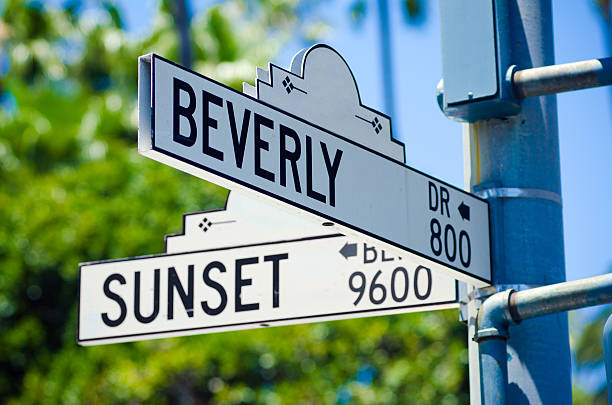 Street signs at an European-style shopping complex in Beverly Hills, California, USA.