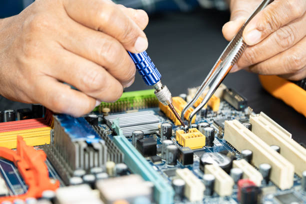 istock Repairing and upgrade circuit mainboard of notebook, electronic, computer hardware and technology concept. 1713002877